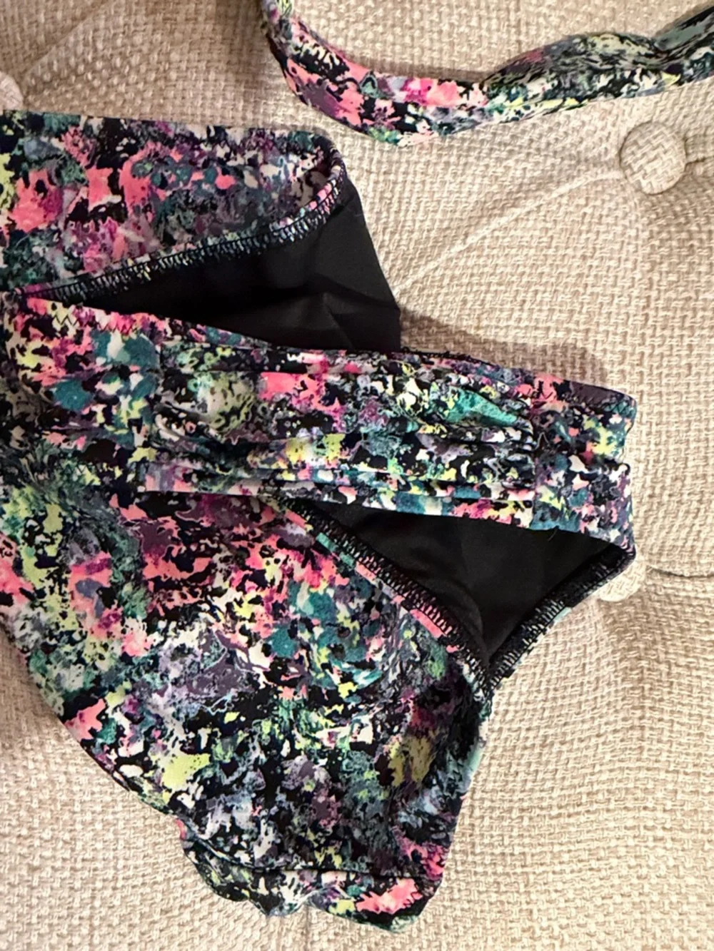 Victoria's Secret Multicolor Abstract Knockout Bikini Black Lining S Top M Botto - Picture 8 of 8